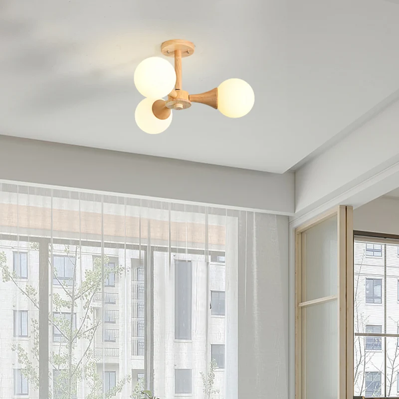Lampadario soffitto da incasso per camera da letto vetro bianco semi-incasso stile nordico con baldacchino legno para Espa...