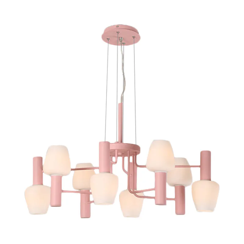 Lampadario da soffitto lounge 8 lampadine Macaron Lampada sospensione rosa/giallo/blu con paralume vetro di latte bottigli...