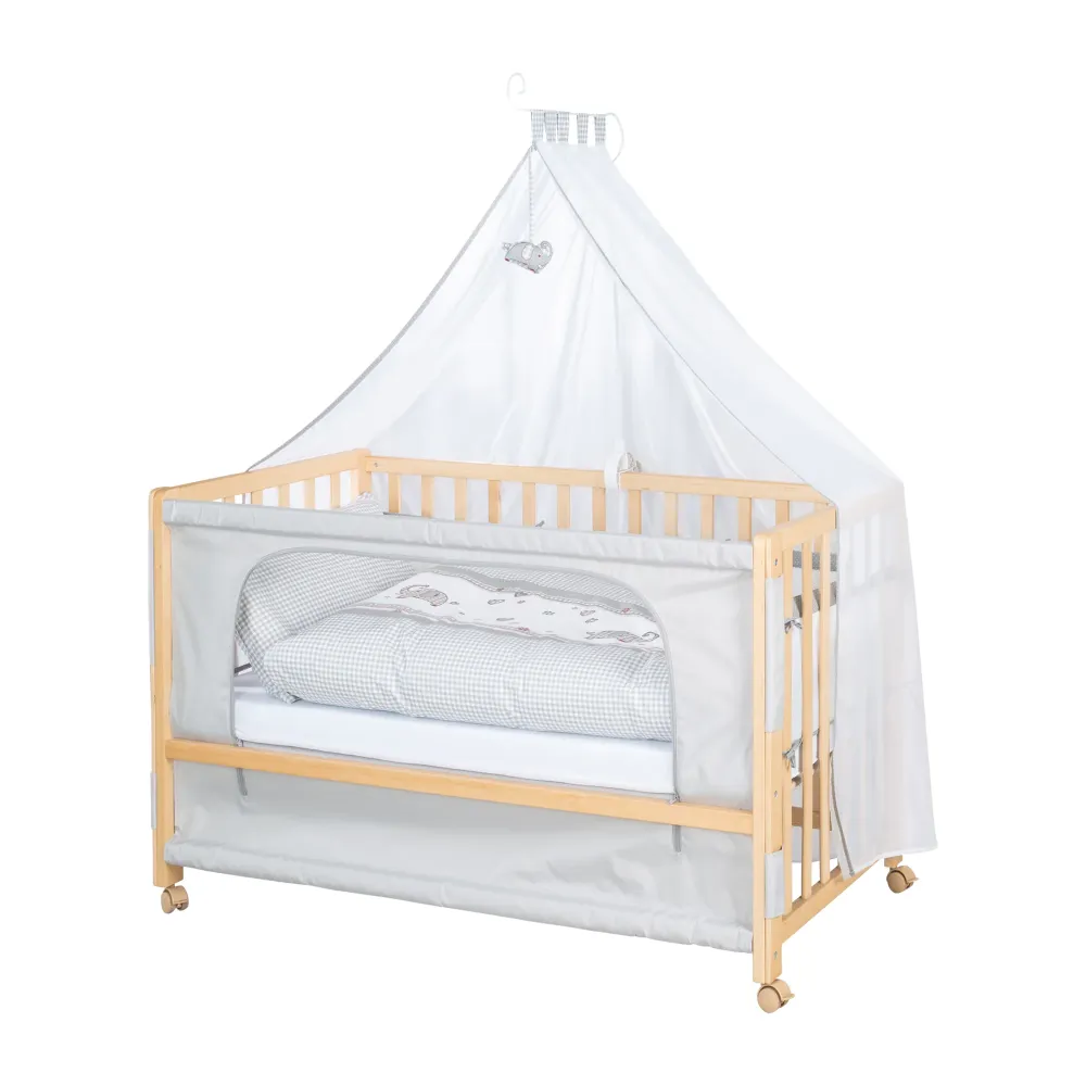 Lettino Co-sleeping 'Jumbo twins grey' 60 x 120 cm + arredo tessile - legno naturale con Sistema de Autoriego