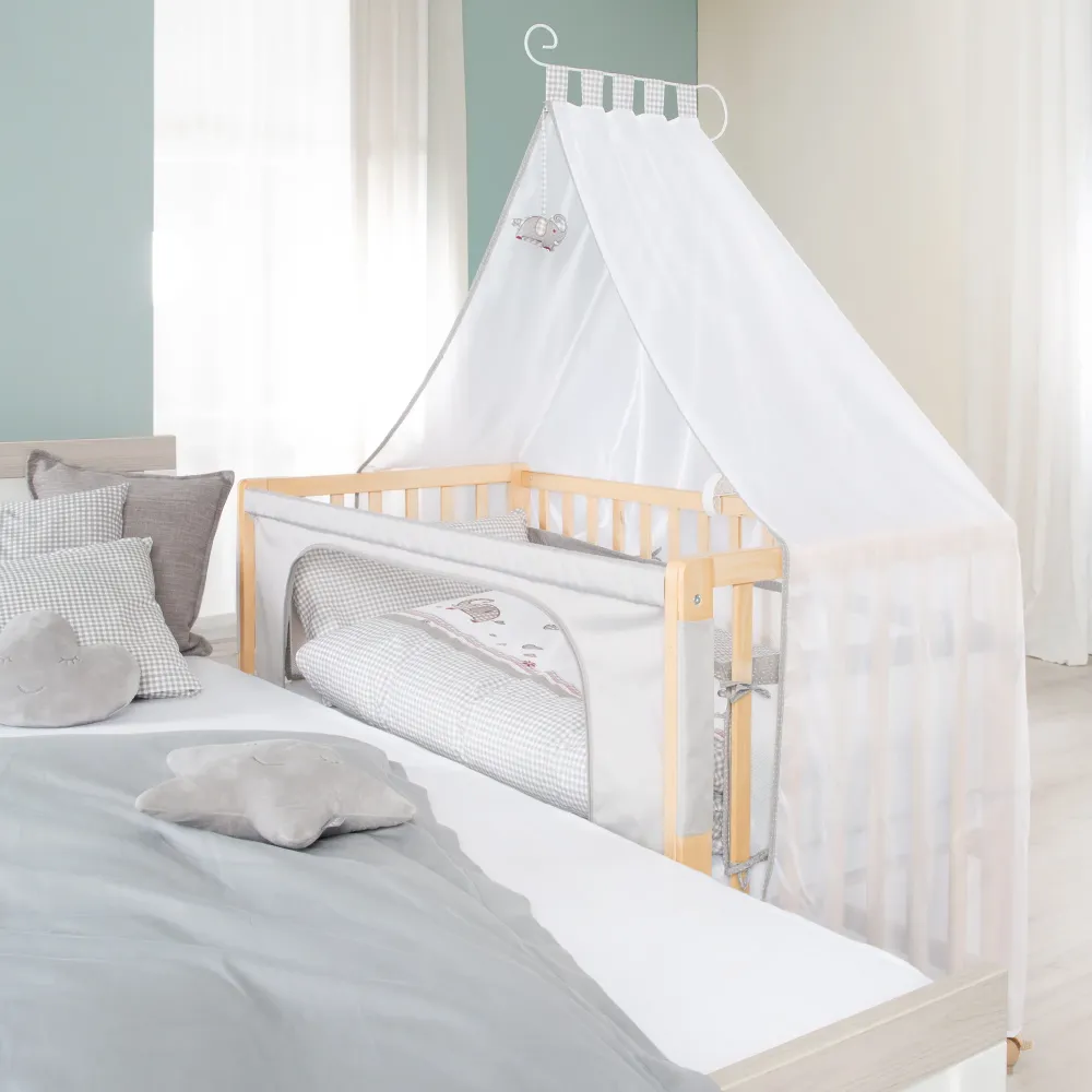Lettino Co-sleeping 'Jumbo twins grey' 60 x 120 cm + arredo tessile - legno naturale con Sistema de Autoriego