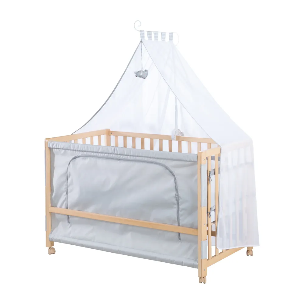 Lettino Co-sleeping 'Jumbo twins grey' 60 x 120 cm + arredo tessile - legno naturale con Sistema de Autoriego