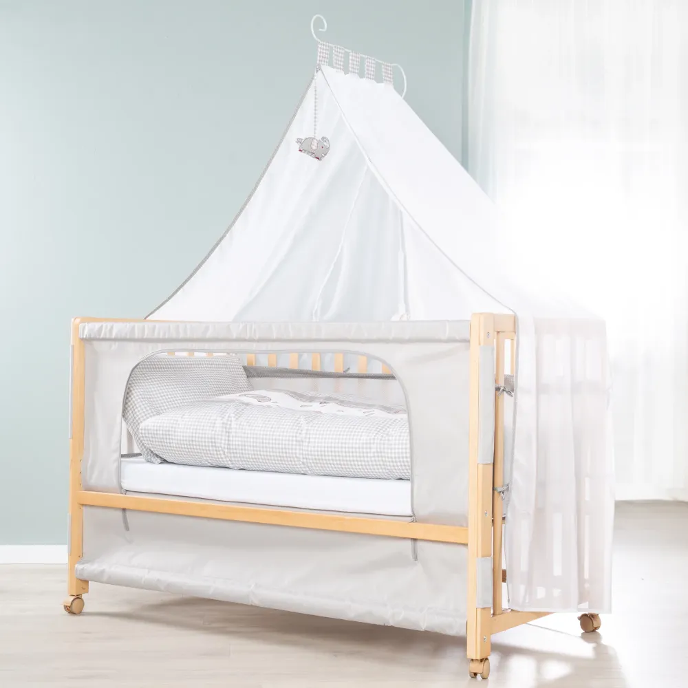 Lettino Co-sleeping 'Jumbo twins grey' 60 x 120 cm + arredo tessile - legno naturale con Sistema de Autoriego