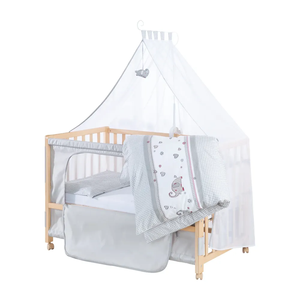Lettino Co-sleeping 'Jumbo twins grey' 60 x 120 cm + arredo tessile - legno naturale con Sistema de Autoriego