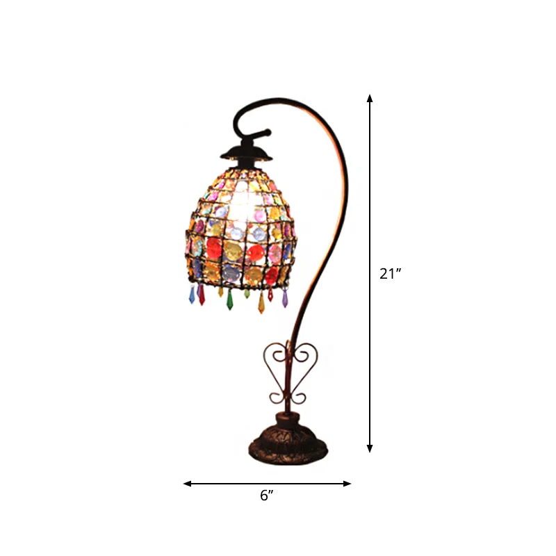 Lámpara de mesa de dormitorio con cuello de cisne, lámpara de mesita de noche de cobre de acrílico bohemio con 1 bombilla...