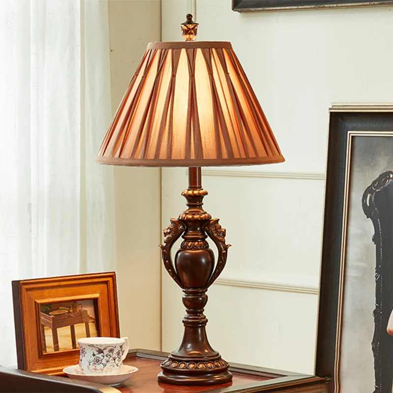 Lámpara de mesita de noche para sala de estar con forma cónica marrón de estilo antiguo con luz de mesa de tela de 23 "/ 2...