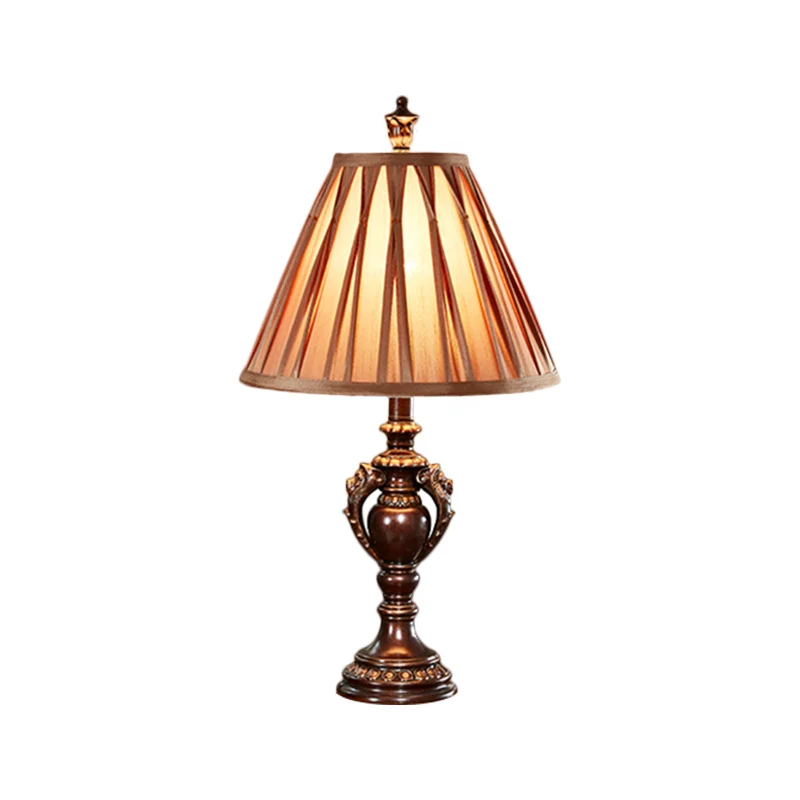 Lámpara de mesita de noche para sala de estar con forma cónica marrón de estilo antiguo con luz de mesa de tela de 23 "/ 2...