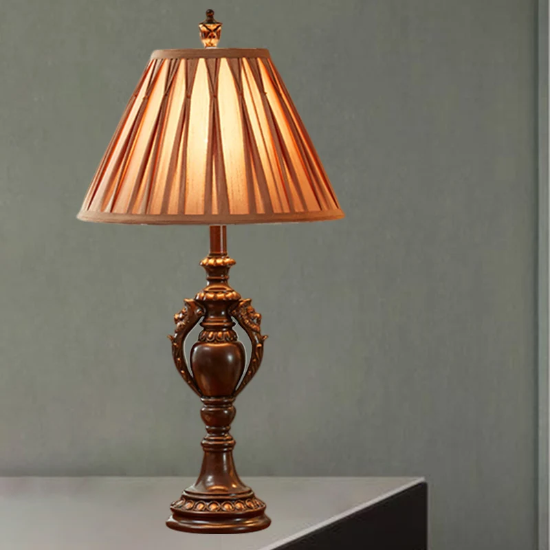Lámpara de mesita de noche para sala de estar con forma cónica marrón de estilo antiguo con luz de mesa de tela de 23 "/ 2...