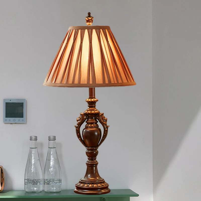 Lámpara de mesita de noche para sala de estar con forma cónica marrón de estilo antiguo con luz de mesa de tela de 23 "/ 2...