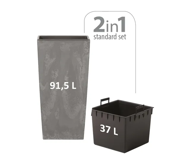 Maceta de Autorriego con Reserva Maceta Alta 91,5 L Prosperplast Urbi Square Effect De Plástico Con Depósito En Color Gris...