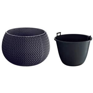Maceta Redonda Con Deposito Splofy Bowl De Plastico En Color Antracita 23,9 extenso X 23,9 (Ancho) X 16,1 (Altura) Cm para...