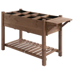 Outsunny Huerto Urbano con Estantes Jardinera Elevada de Madera Maciza para Cultivo Flores Verduras Hierbas 123x54x80 cm M...