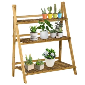 Outsunny Soporte para Plantas de Madera de 3 Niveles Estanterí para Plantas Plegable Soporte para Macetas para Interior y...