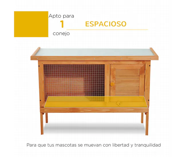 PawHut Casa para Conejos Exterior Conejera Grande de Patas Elevadas con Bandeja Extraíble Fácil de Asear Estable Buena Ven...