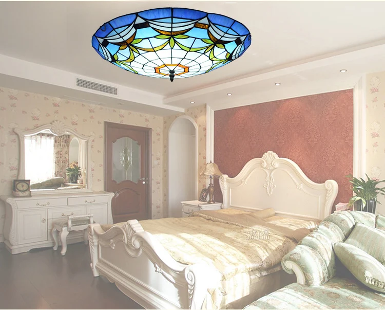 Plafoniera da incasso cupola stile Tiffany Plafoniera vetro artistico arrotolato mano per camera da letto con Certificado...