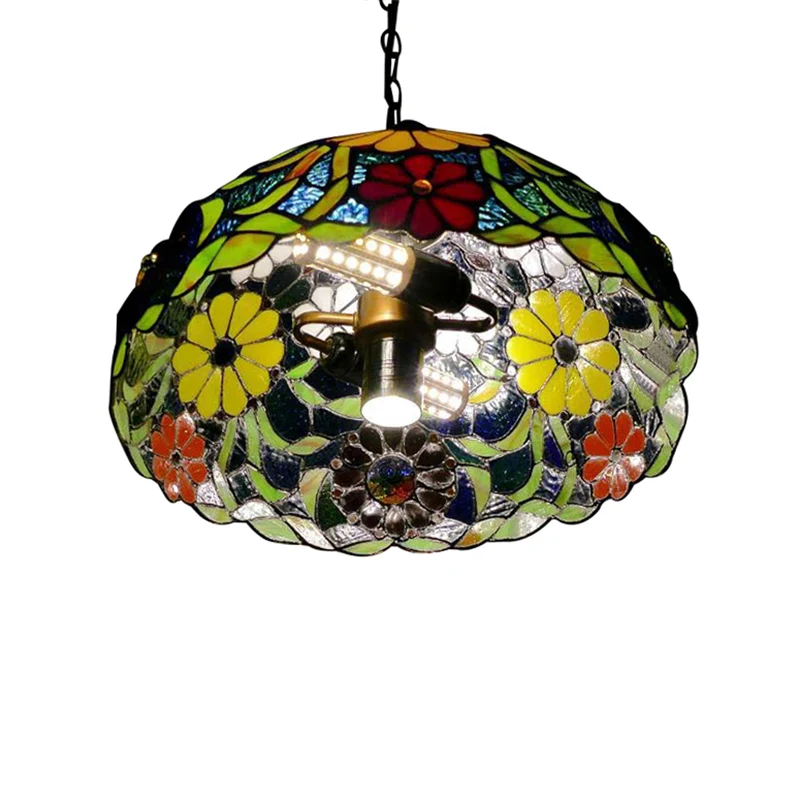 Plato de Drenaje Profundo Lampada da soffitto Bloom 3 lampadine Lampada sospensione soffitto vetro colorato vittoriano ros...