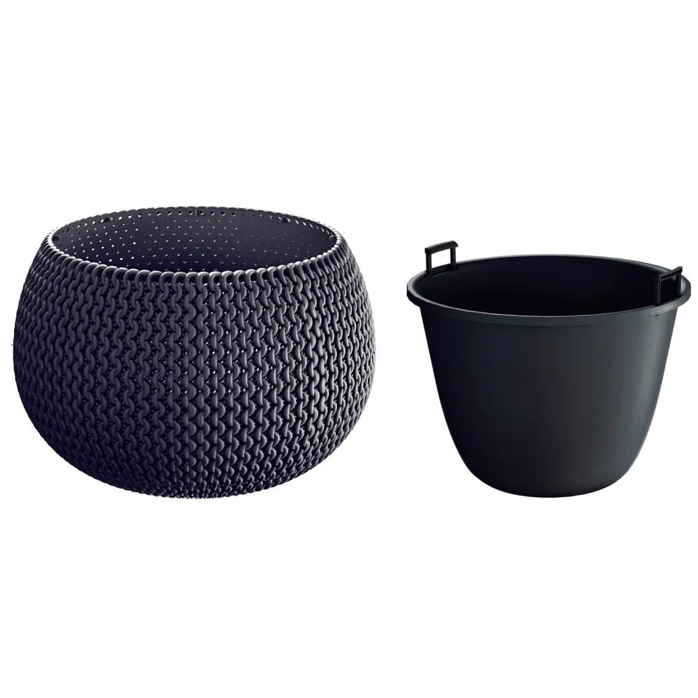 Plato de Drenaje Profundo Maceta redonda Splofy Bowl de plastico antracita 37x37x21 cm con deposito