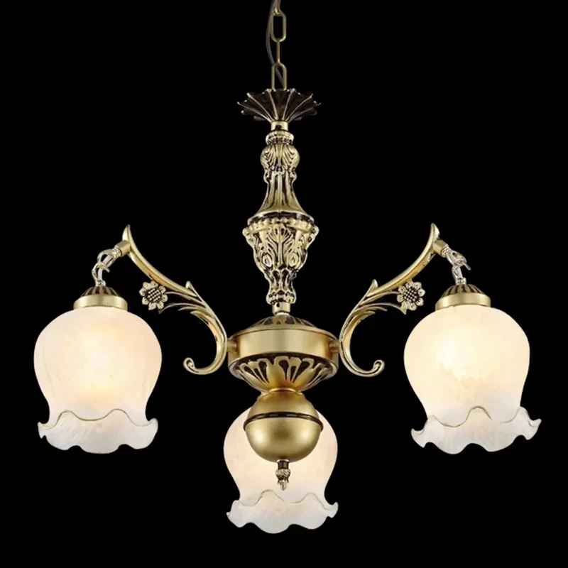 Premium de Alta Calidad Lampadario 3 luci con rosetta sospensione retro bronzo antico/vetro bianco crema invecchiato per c...