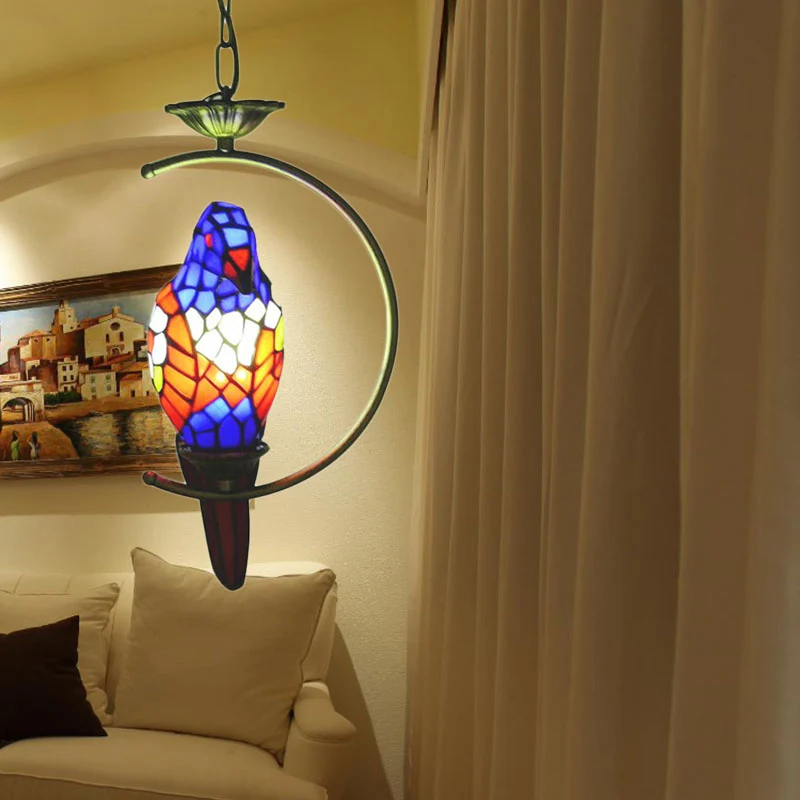 Resistente la Intemperie Lampada sospensione sospensione forma di pappagallo blu/verde, lampada da soffitto vetro artistic...