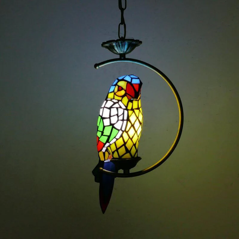 Resistente la Intemperie Lampada sospensione sospensione forma di pappagallo blu/verde, lampada da soffitto vetro artistic...