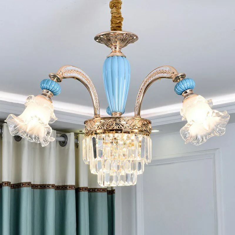 Resistente la Intemperie Lampadario floreale vetro bianco smerigliato Lampadario sospensione per camera da letto anticato blu