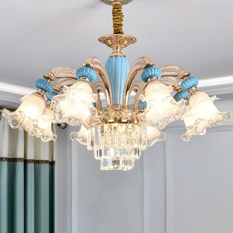 Resistente la Intemperie Lampadario floreale vetro bianco smerigliato Lampadario sospensione per camera da letto anticato blu
