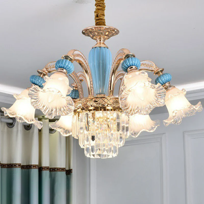 Resistente la Intemperie Lampadario floreale vetro bianco smerigliato Lampadario sospensione per camera da letto anticato blu