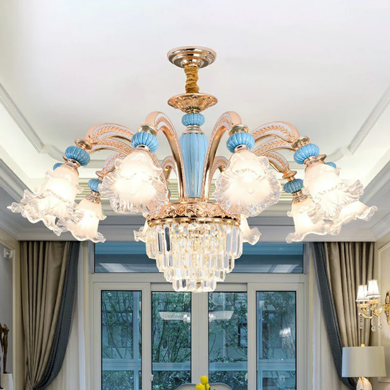 Resistente la Intemperie Lampadario floreale vetro bianco smerigliato Lampadario sospensione per camera da letto anticato blu