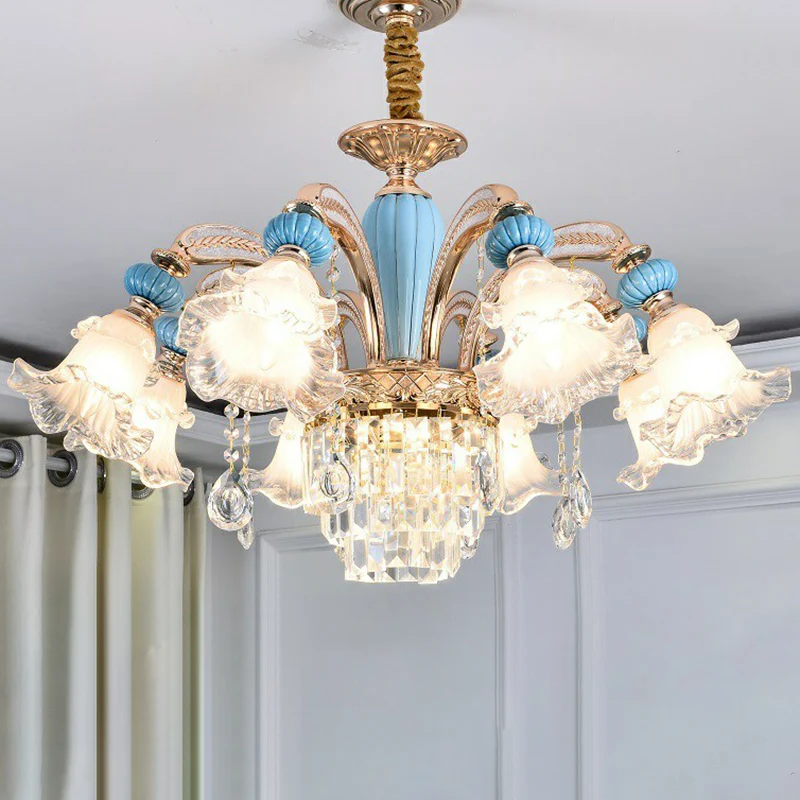 Resistente la Intemperie Lampadario floreale vetro bianco smerigliato Lampadario sospensione per camera da letto anticato blu