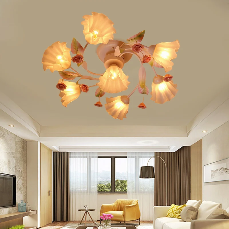 Sistema de Jardín Vertical Modular Lampada sospensione rustica 4/7 luci per camera da letto con fiore vetro bianco, montag...