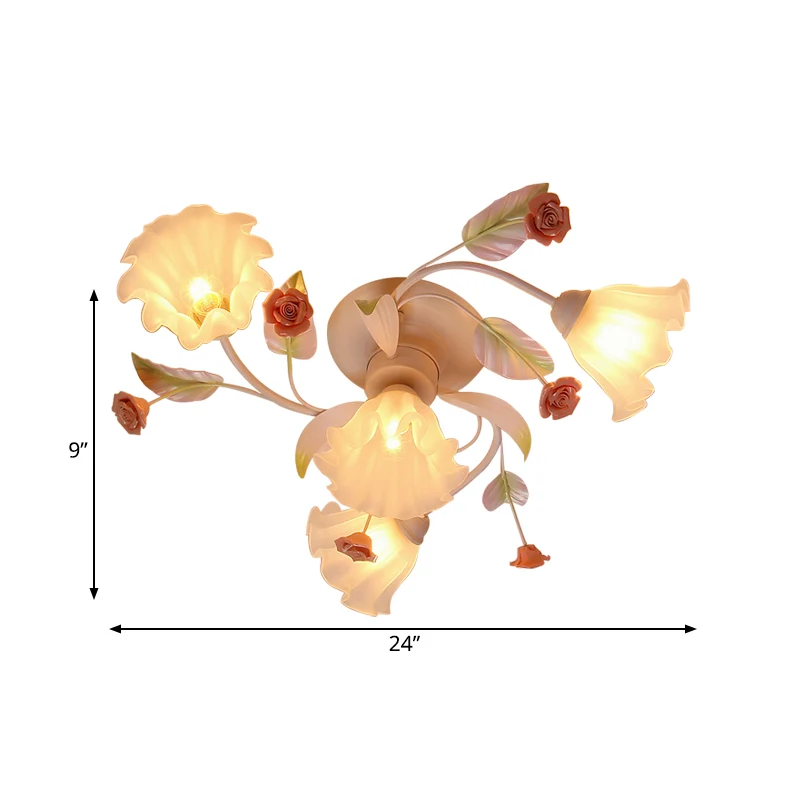Sistema de Jardín Vertical Modular Lampada sospensione rustica 4/7 luci per camera da letto con fiore vetro bianco, montag...