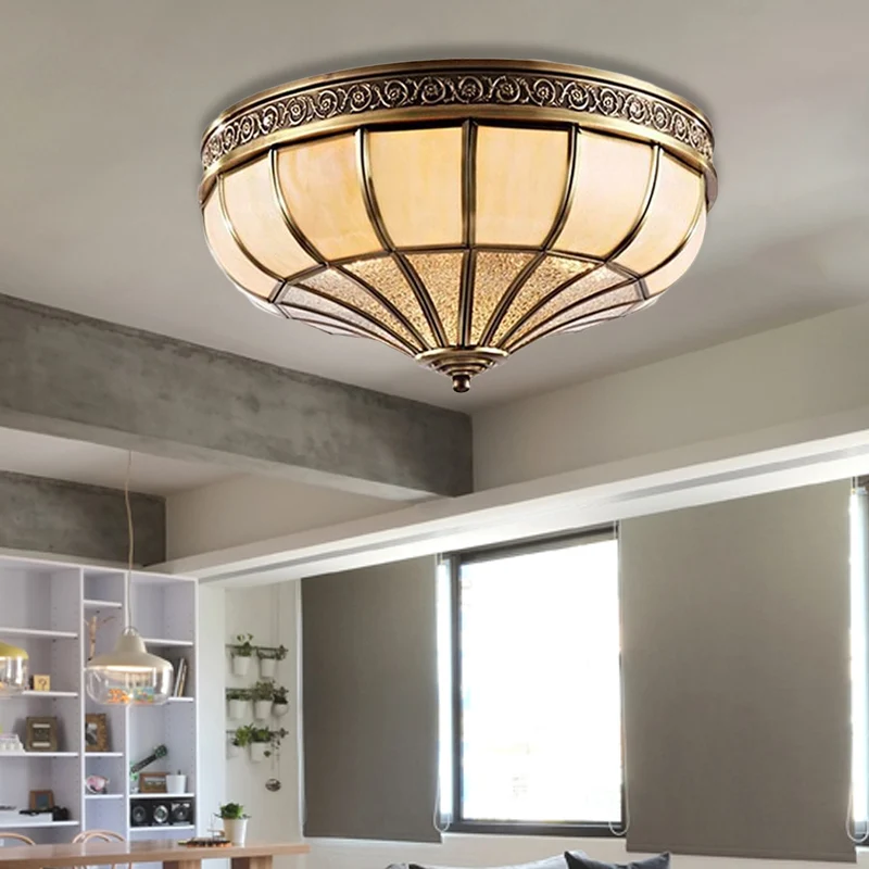 Soporte para Macetas Ajustable Lampada da incasso cupola per camera da letto Lampada da soffitto ottone coloniale vetro op...