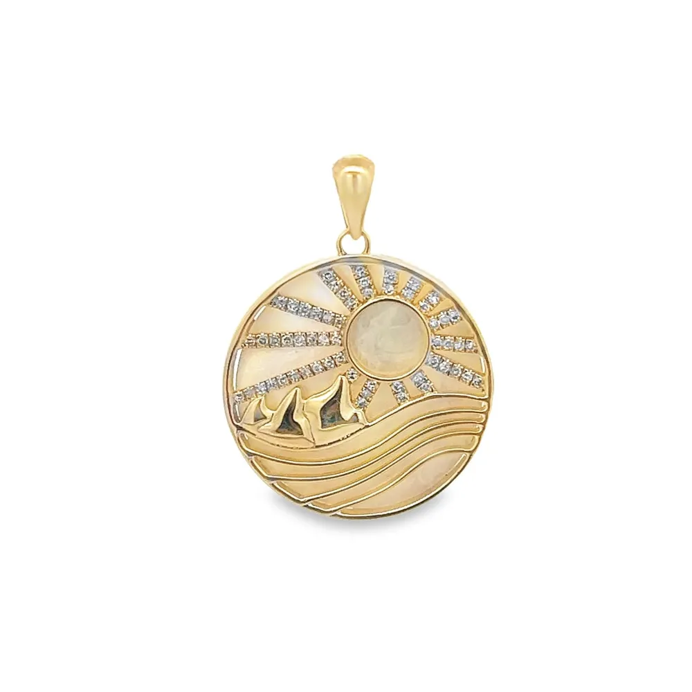 D0.14CT 14KY MOP LANDSCAPE COIN PENDANT MOP5.28CT