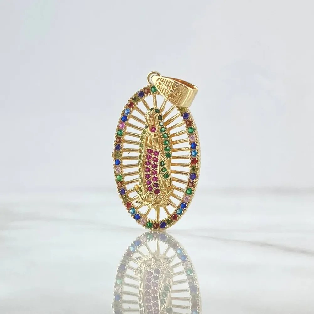 Dije Virgen Guadalupe 5.05gr / 4cm / Cargador texturizado Cruz Circones De varios colores Oro Amarillo 18K ©