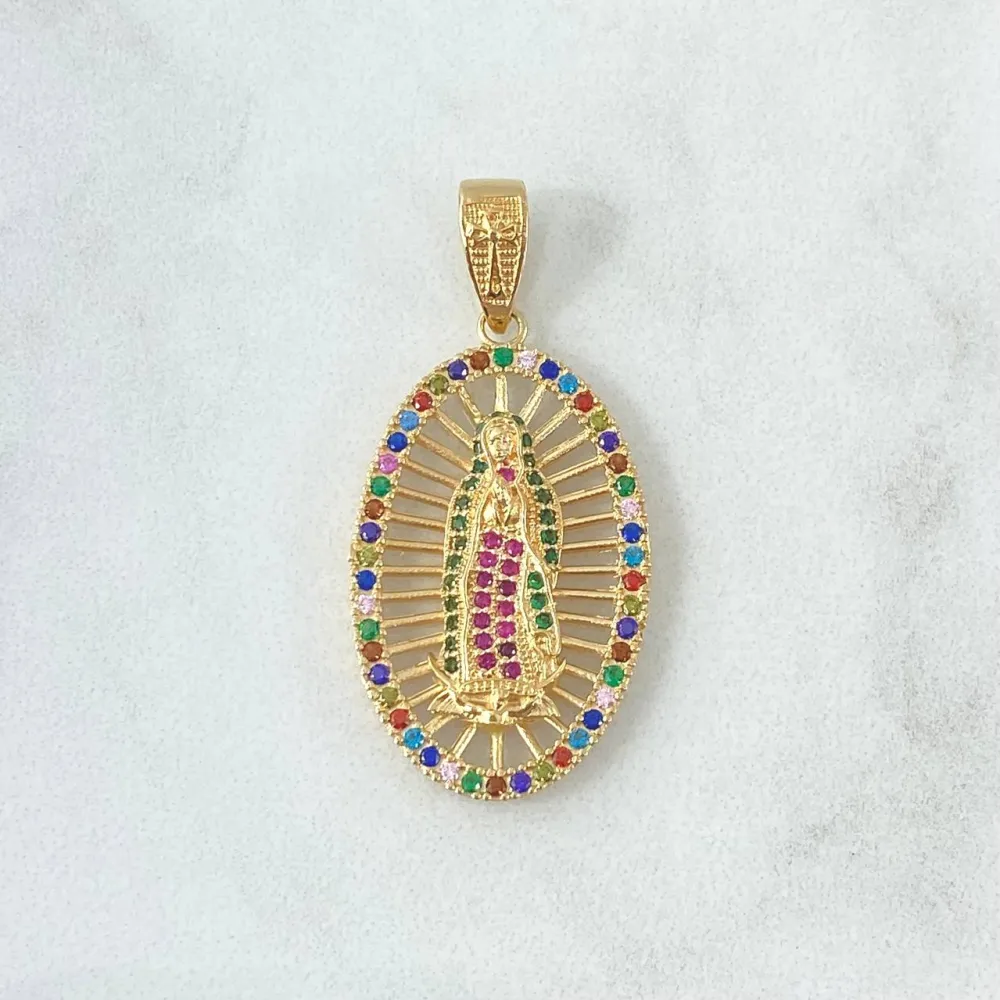 Dije Virgen Guadalupe 5.05gr / 4cm / Cargador texturizado Cruz Circones De varios colores Oro Amarillo 18K ©