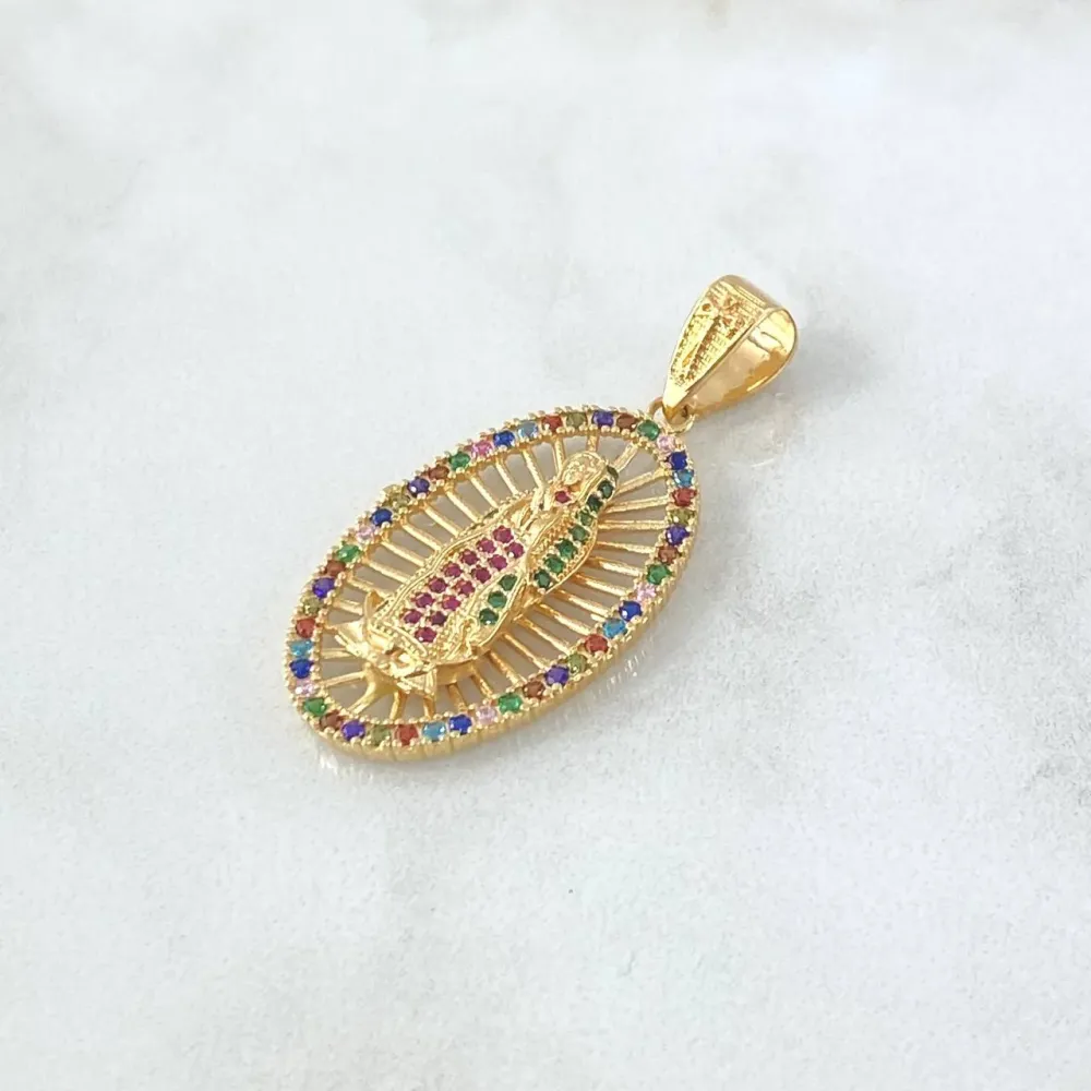 Dije Virgen Guadalupe 5.05gr / 4cm / Cargador texturizado Cruz Circones De varios colores Oro Amarillo 18K ©