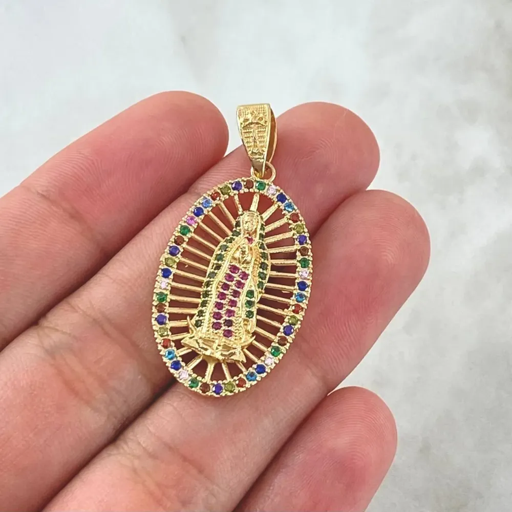 Dije Virgen Guadalupe 5.05gr / 4cm / Cargador texturizado Cruz Circones De varios colores Oro Amarillo 18K ©
