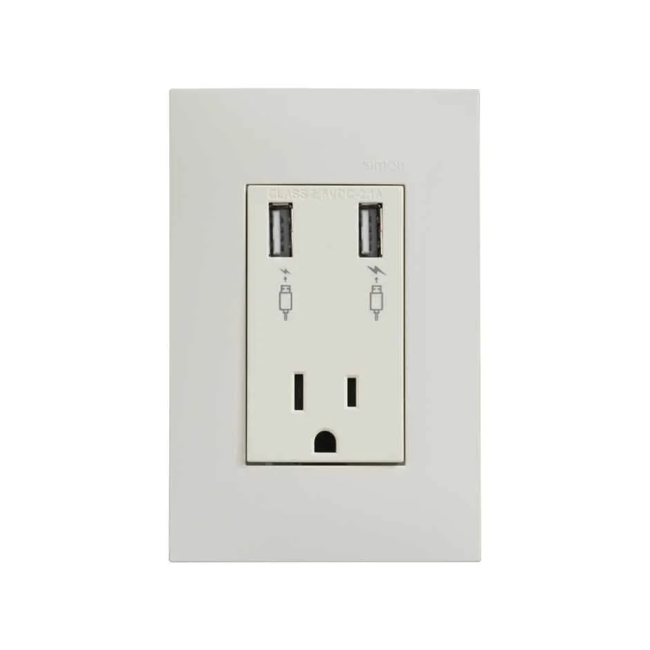 Profesional Certificado Cargador usb con tierra y toma de corriente con placa marfil Simon 25 plus