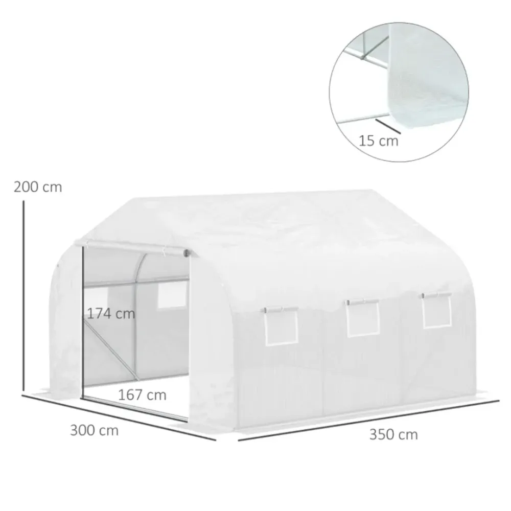 Cámara de Cultivo Invernadero Outsunny tipo túnel 6 ventanas + mosquitera blanco 200x300x350 cm
