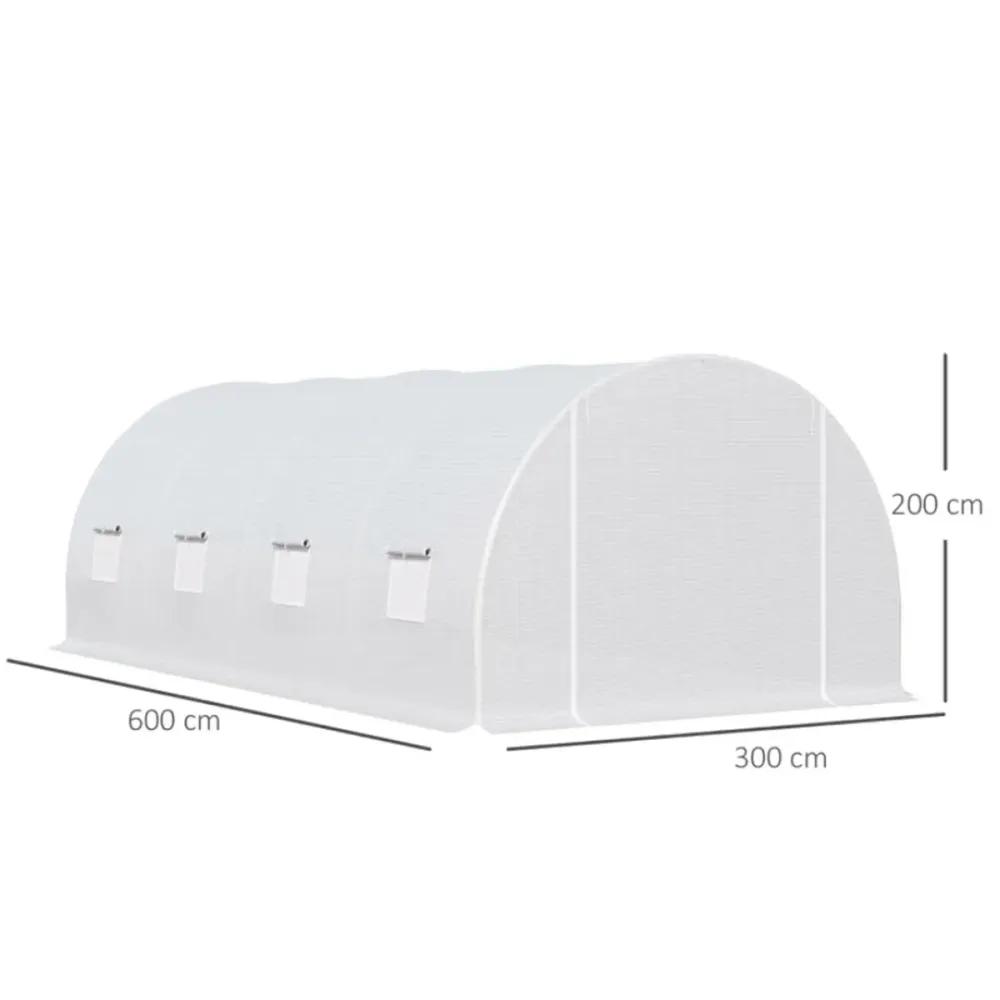 Domo para Semillas Invernadero Outsunny tipo túnel 8 ventanas blanco 200x300x600 cm