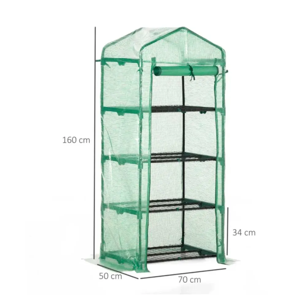 Domo para Semillas Invernadero para exterior Outsunny 4 estantes verde 160x70x50 cm