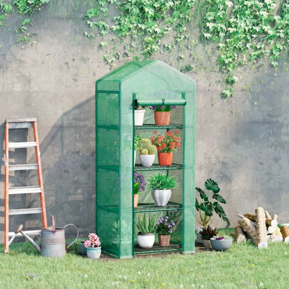 Domo para Semillas Invernadero para exterior Outsunny 4 estantes verde 160x70x50 cm
