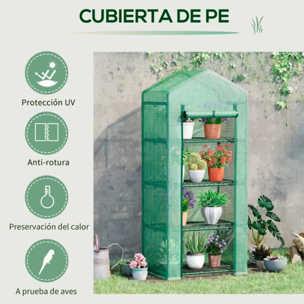 Domo para Semillas Invernadero para exterior Outsunny 4 estantes verde 160x70x50 cm