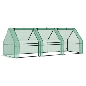 Domo para Semillas Outsunny Invernadero de Exterior Invernadero de Jardín 270x90x90 cm Tipo Caseta con 3 Ventanas Marco de...