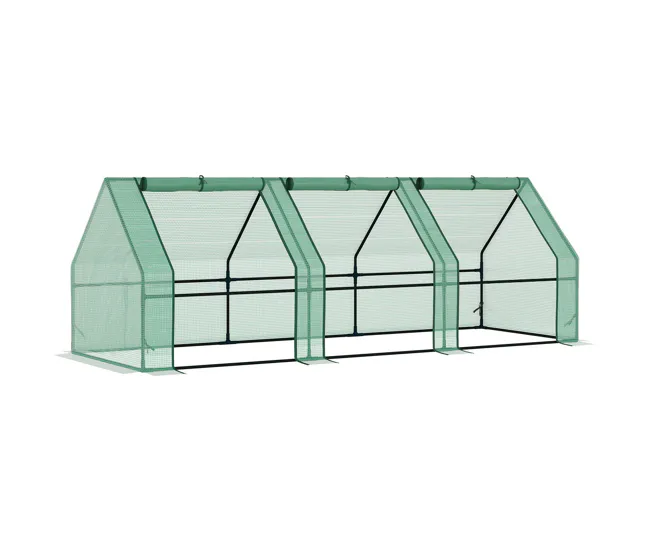 Domo para Semillas Outsunny Invernadero de Exterior Invernadero de Jardín 270x90x90 cm Tipo Caseta con 3 Ventanas Marco de...