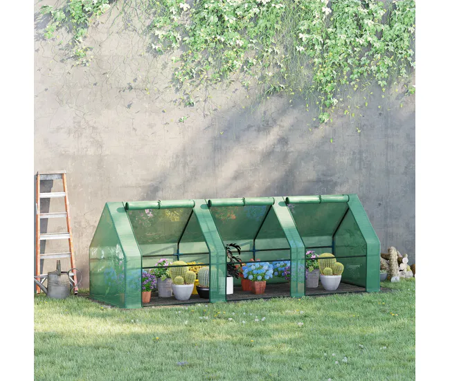 Domo para Semillas Outsunny Invernadero de Exterior Invernadero de Jardín 270x90x90 cm Tipo Caseta con 3 Ventanas Marco de...