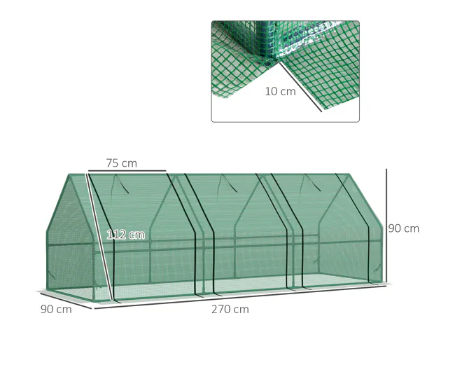 Domo para Semillas Outsunny Invernadero de Exterior Invernadero de Jardín 270x90x90 cm Tipo Caseta con 3 Ventanas Marco de...