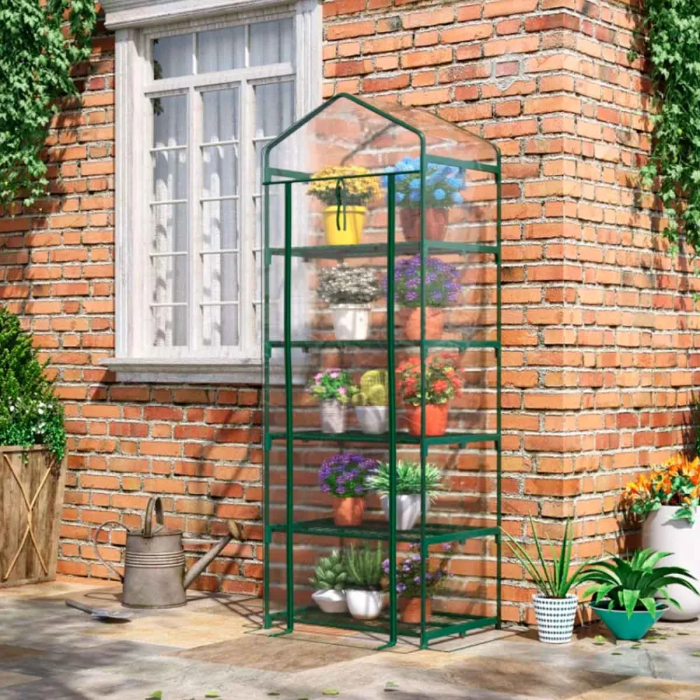 Estación de Germinación Invernadero para exterior Outsunny 5 estantes transparente 193x69x49 cm