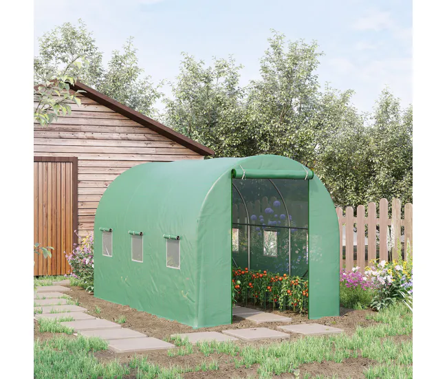 Germinador de Bandejas Outsunny Invernadero de Exterior 3,5x2x2 m Invernadero de Túnel con Cubierta de PE 140 g/m² para Cu...