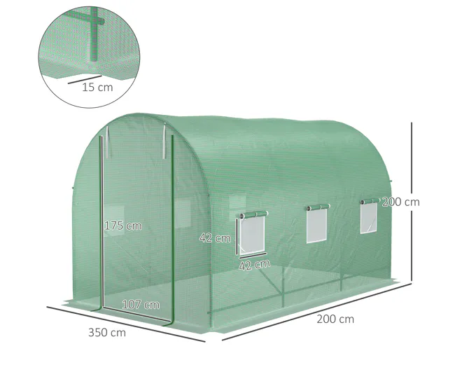 Germinador de Bandejas Outsunny Invernadero de Exterior 3,5x2x2 m Invernadero de Túnel con Cubierta de PE 140 g/m² para Cu...