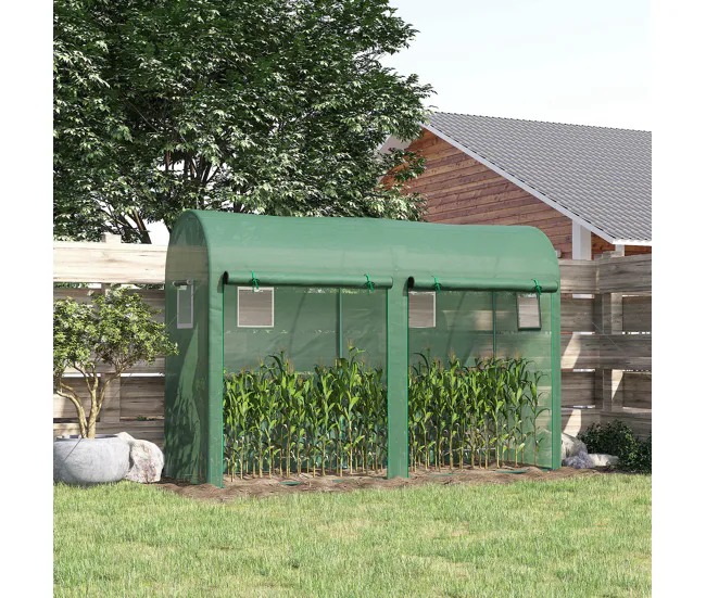 Outsunny Invernadero 300x100x200 cm Caseta de Jardín Invernadero con 4 Ventanas y 2 Puertas para Cultivos Plantas Flores d...